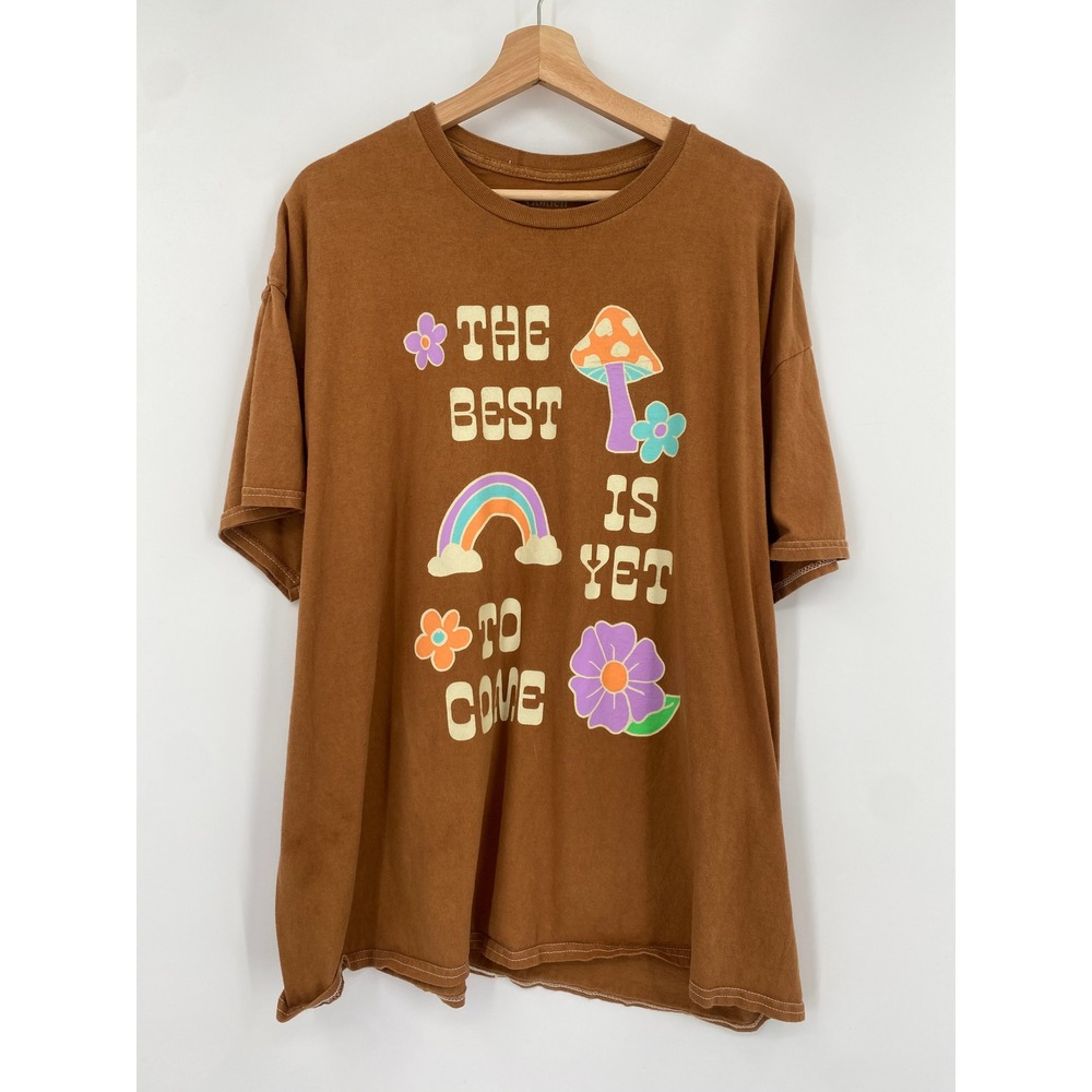 Golden Hour T-Shirt Women OS Brown‎ Mushroom Rainbow Floral Graphic Tee